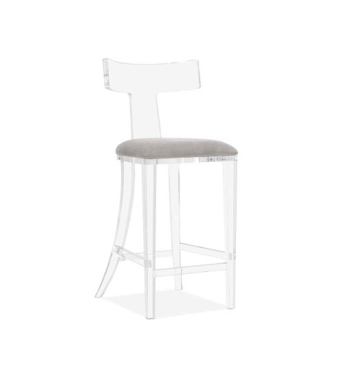 Tristan Klismos Bar Stool - Grey Velvet